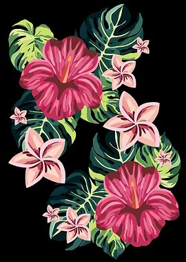 Explosion Tropicale Hibiscus & Foliage Art