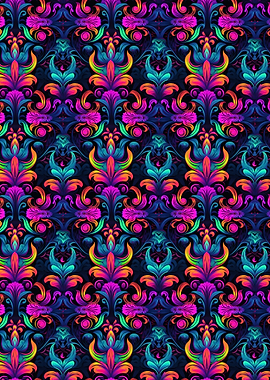 Colorful Floral Damask Pattern