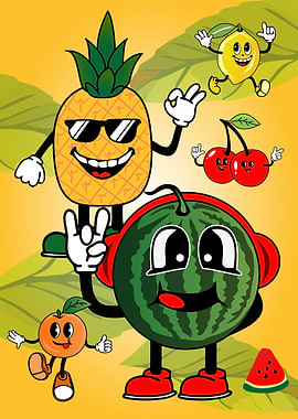 Cartoon Fruits with Faces and Limbs
