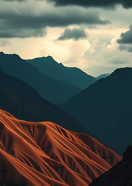 Mountain Range Landscape with Cloudy Sky