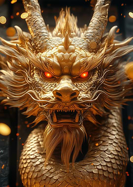 Golden Dragon with Red Eyes