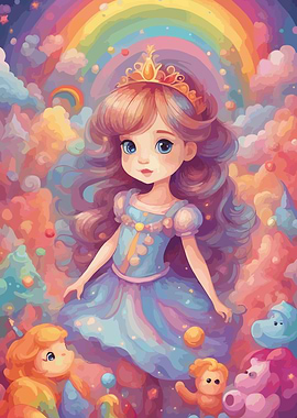 Cartoon Princess with Rainbow