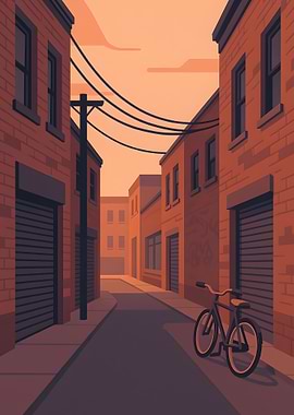 Urban Alleyway with Bicycle Illustration