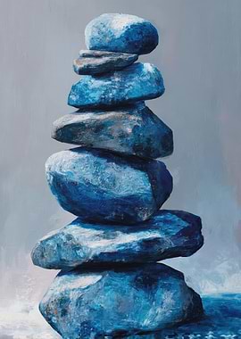 Blue Rock Cairn Painting