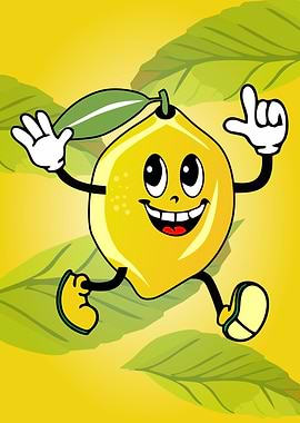 Cartoon Lemon Character with Leaves