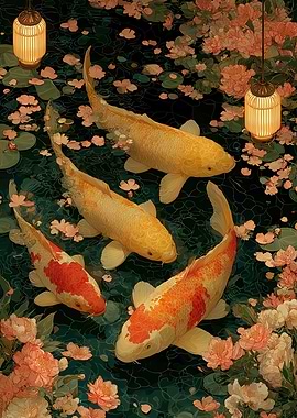 Koi Fish Pond with Lanterns