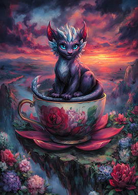 Fantasy Creature in Teacup with Floral