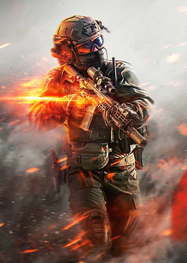 Soldier in Combat Gear with Rifle