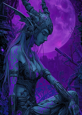 Fantasy Elf Woman Under Moonlight