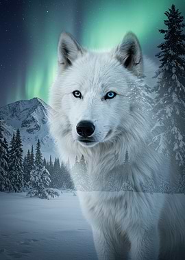 White Wolf in Winter Landscape