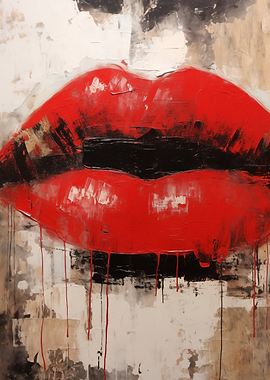 Abstract Red Lips Painting