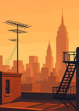 Cityscape Rooftop View at Sunset