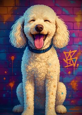 Happy Poodle with Graffiti Background
