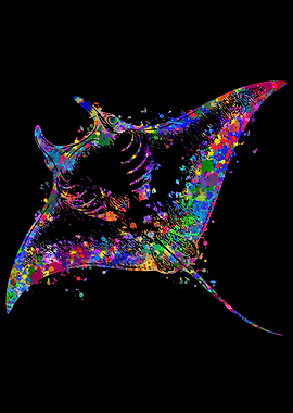 Manta Ray Watercolor Colorful