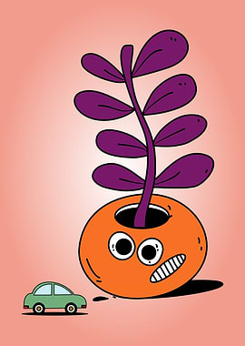 Cartoon Plant Pot with Car