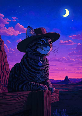 Cowboy Cat in Desert Landscape