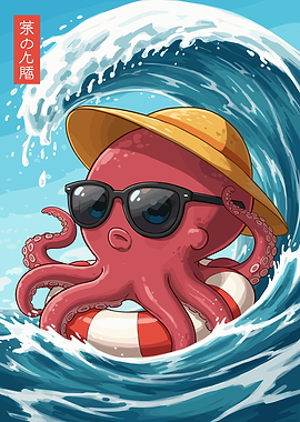 Cool Octopus Surfing Japanese