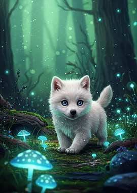 White Puppy in Enchanted Forest