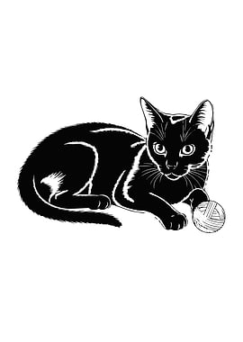 Cat Playing With Yarn Ball