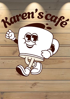 Karen's Cafe Cartoon Coffee Cup Mascot