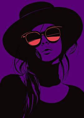 Woman in Hat and Sunglasses Art