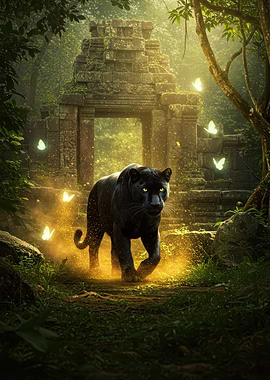 Black Panther in Jungle Ruins
