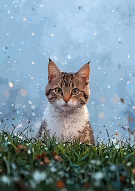 Cute Cat Portrait in Digital Art