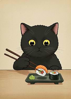 Cat eating sushi