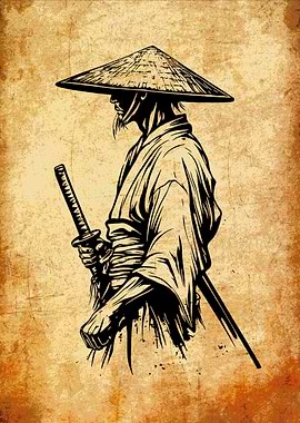 Samurai Warrior with Katana and Hat