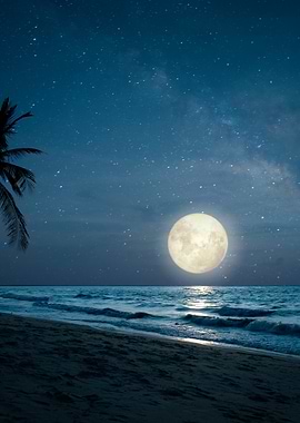 Moonlit Beach at Night