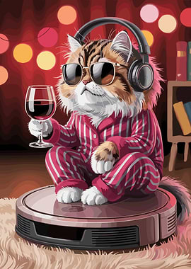 Cool Cat with Wine on Vacuum