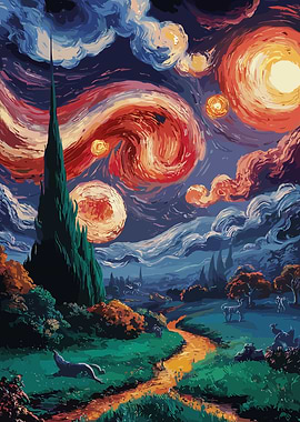 Starry Night Inspired Landscape Painting