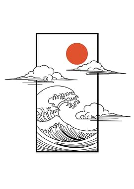 Black and White Japanese Red Sun