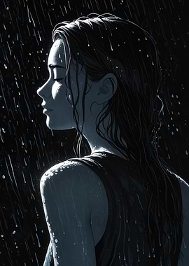 Woman in Rain, Profile View