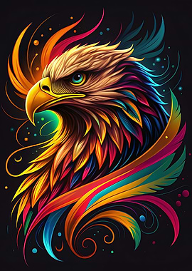 Colorful Eagle Portrait on Black Background
