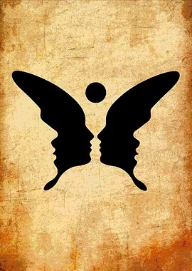 Optical Illusion: Faces and Butterfly