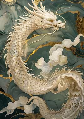 Elegant White Dragon with Golden Accents