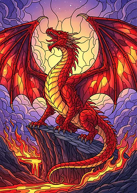 Red Dragon on Cliff