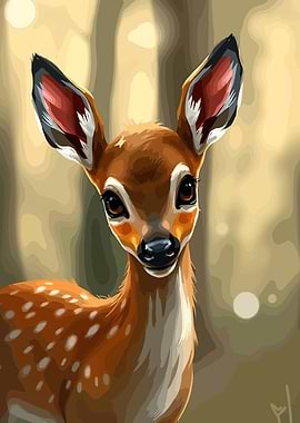 Cute Fawn Portrait in Forest