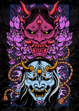 Japanese Oni Masks Floral