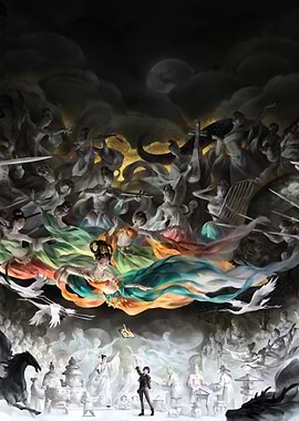 Fantasy Scene with Asian and Modern Figures