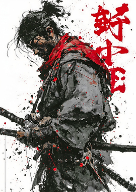 Samurai Warrior Ink Splatter