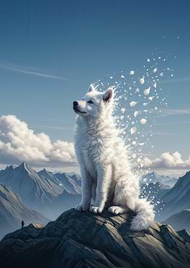 Giant White Dog on Mountain Peak