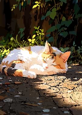 Sleeping Calico Cat in Sunlight