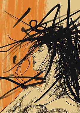 Abstract Portrait with Black Lines