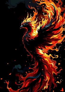Fiery Phoenix Rising from Darkness