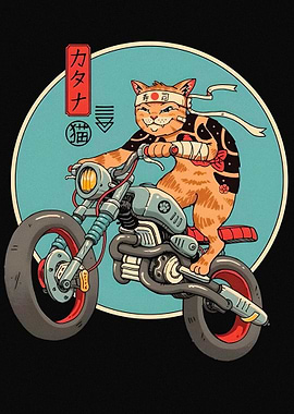 Samurai Cat on Motorcycle