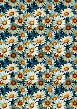 Daisy Flower Pattern on Dark Blue