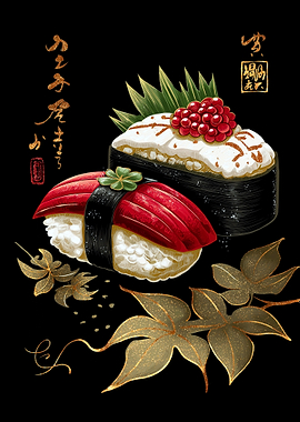 Sushi Art with Golden Leaves