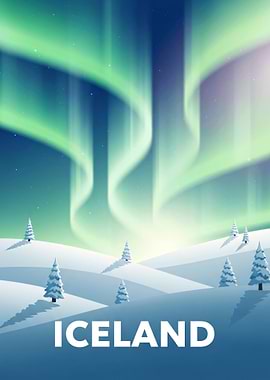 Iceland Aurora Borealis Winter Landscape